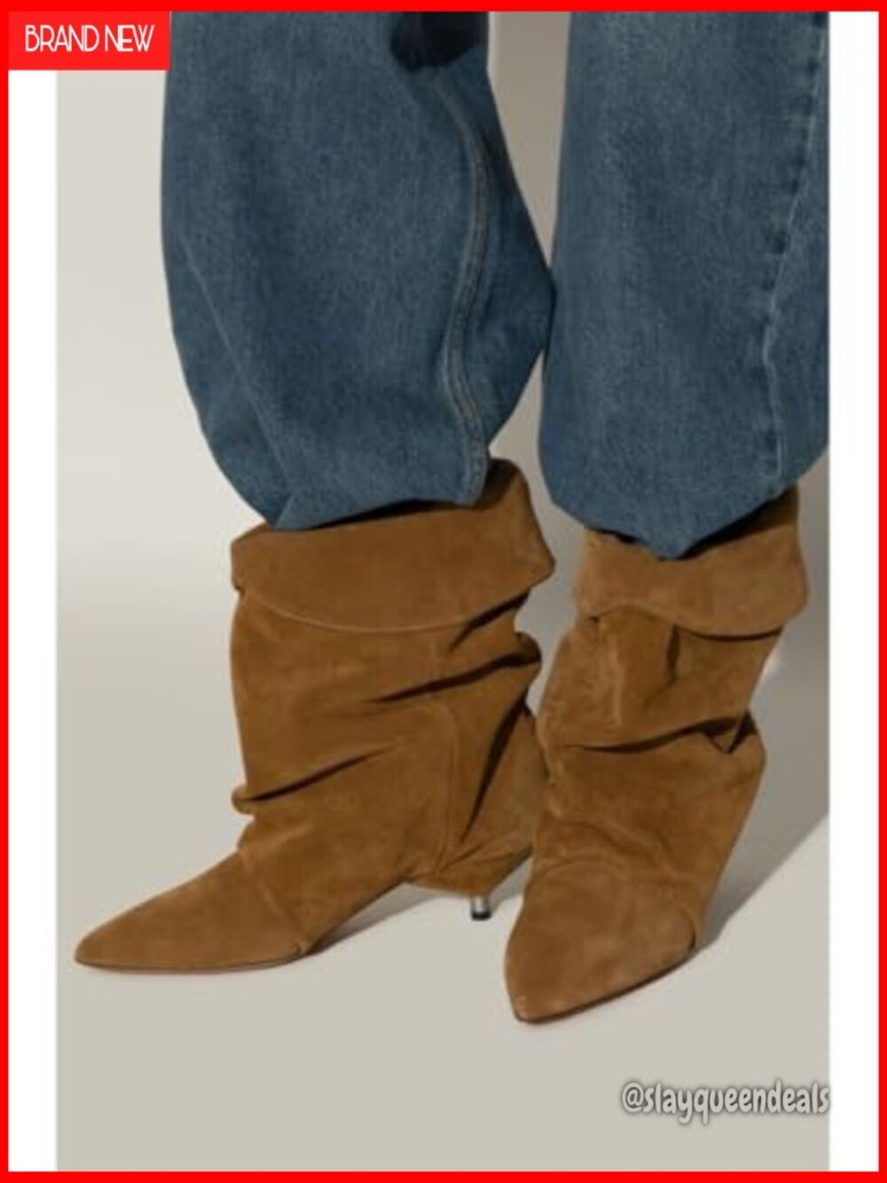 Women's Suede Ankle Boots Kitten Heel Pointed Toe Slouchy Fold Boots - Picture 2 of 6